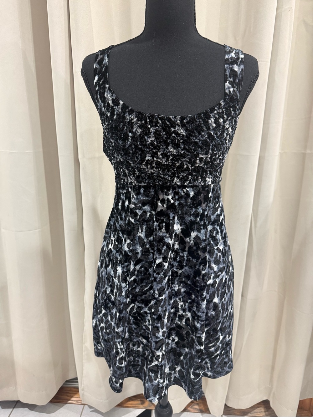 Free People Black & Gray Velvet Animal-Print Mini Dress